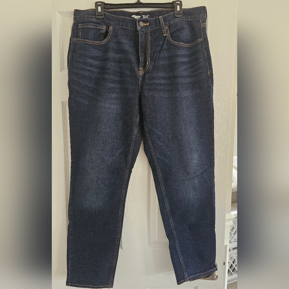 Old Navy Blue Athletic Cut Jeans with Stretch and Faded Accents